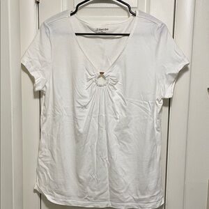 St. John's Bay White Gathered V-Neck Tee